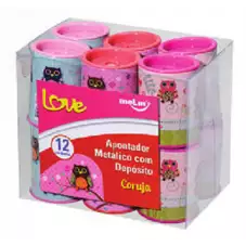 APONTADOR METALICO LOVE CORUJAS CX C/ 12