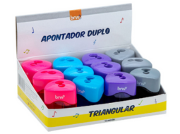 APONTADOR PLAST TRIANGULAR DUPLO C/DEP NEON C/12