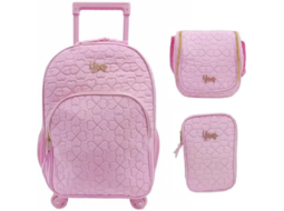 MOCHILA CASUAL EM POLIESTER MATELASSE FLORES C/RODINHA 17 YINS KIT