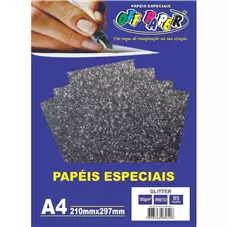 PAPEL GLITTER PRETO A4 180G C/5 FLS